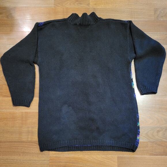 PK Elliot, M | Vintage Black Floral Mock Neck Granny Knit Sweater - Picture 2 of 6